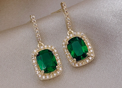 Green Gem Drop Earrings